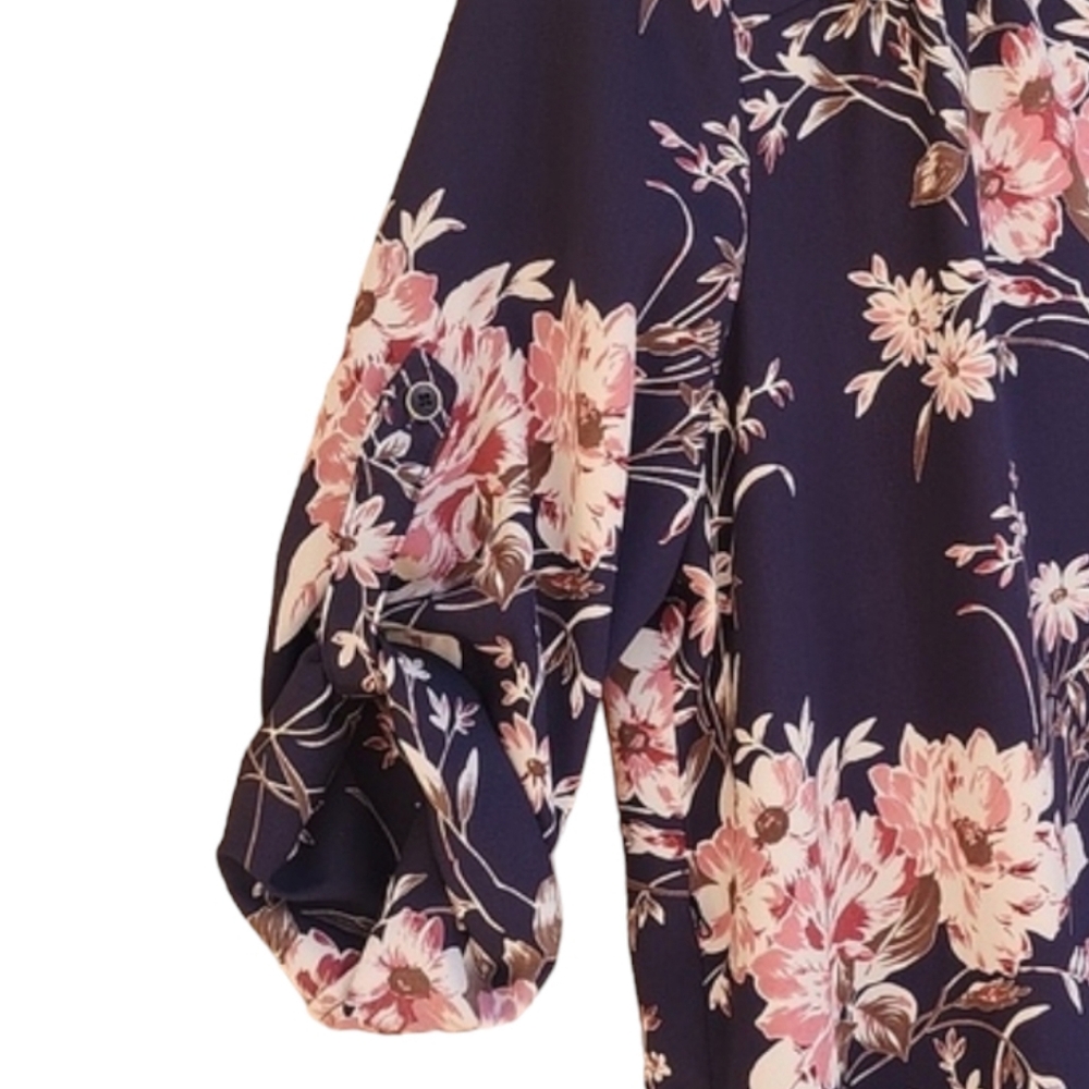 41 HAWTHORN ANTHRO Cristen Shirt Dress MP Navy Floral Button Front Tunic Dress - Picture 12 of 16